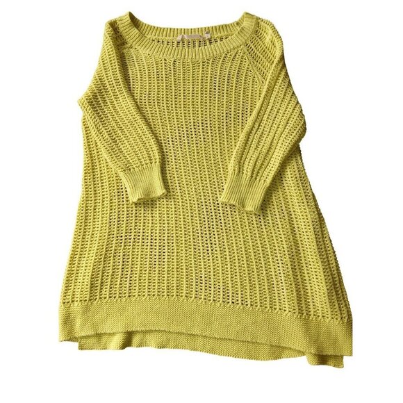 SOFT SURROUNDINGS Lime Green Chartreuse Open Knit Crochet Sweater Women’s Large - Picture 5 of 7
